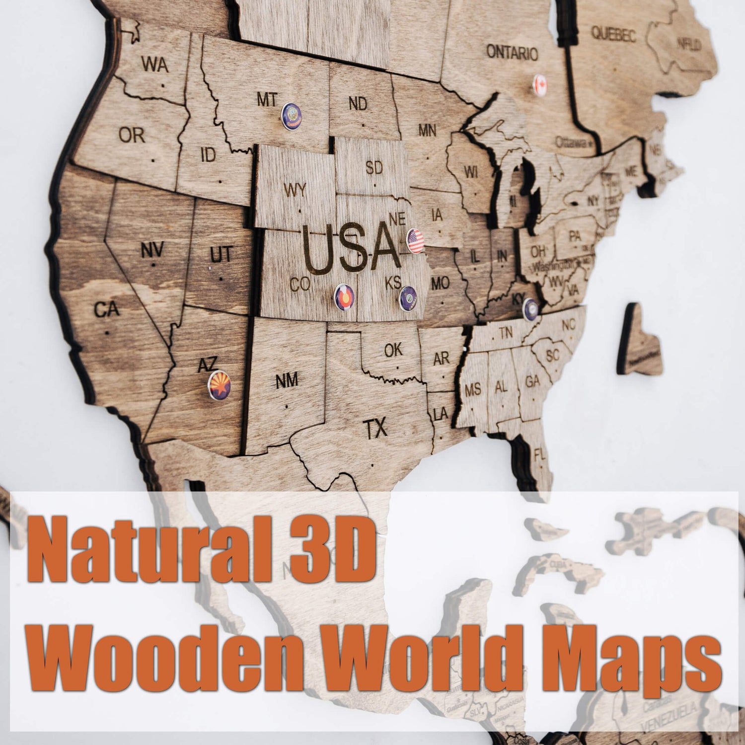 Natural 3D Wooden World Map