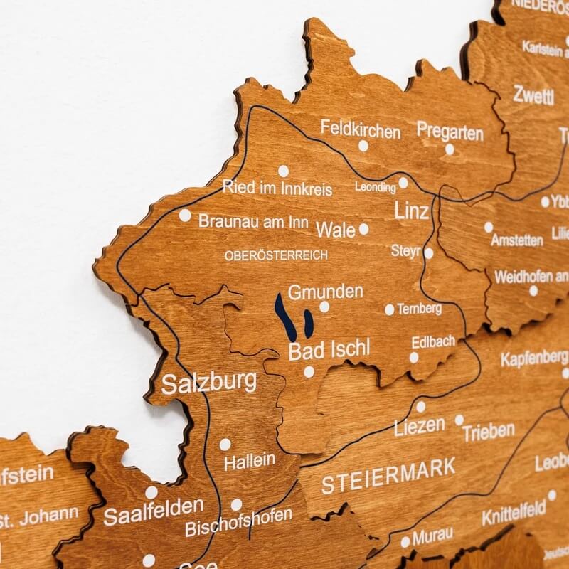 3D Wooden Map - Austria - Oak