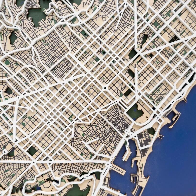 3D Wooden City Map - Barcelona
