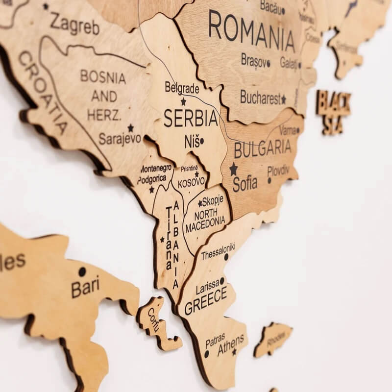3D Wooden Map - Europe - Gold