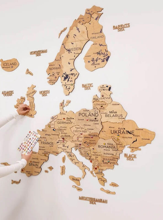 3D Wooden Map - Europe - Gold