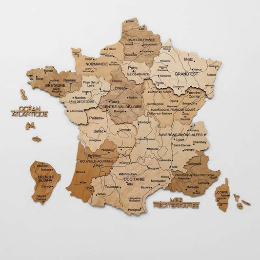 3D Wooden Map - France - Gold