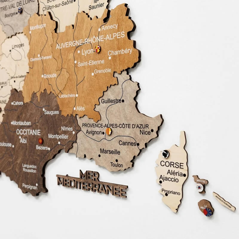 3D Wooden Map - France - Multicolor