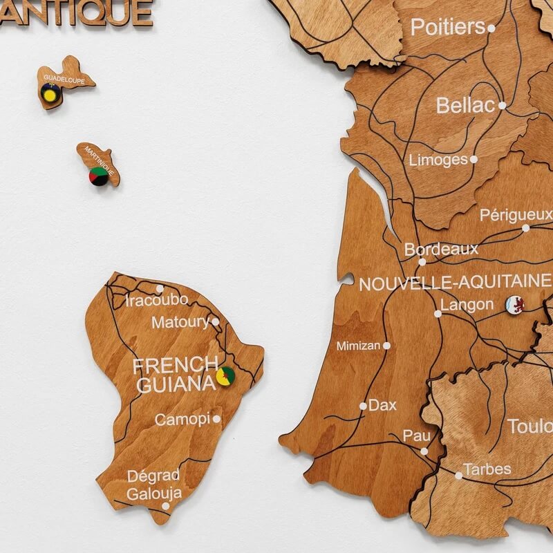 3D Wooden Map - France - Oak