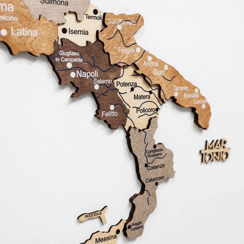 3D Wooden Map - Italy- Multicolor