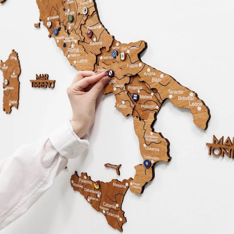 3D Wooden Map - Italy- Oak