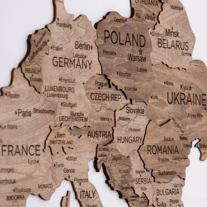 3D Wooden Map of Europe Terra Closeup