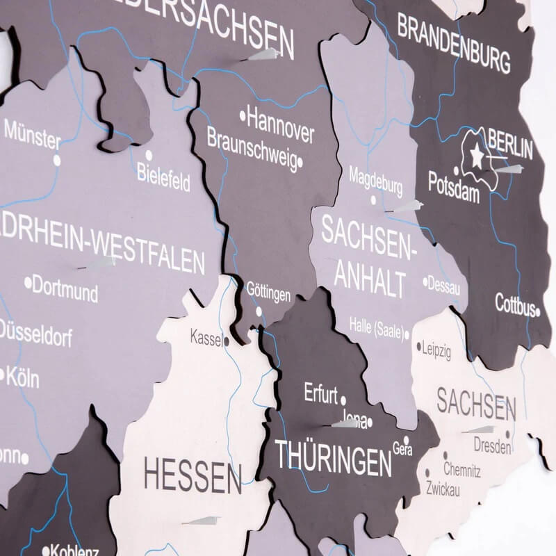 3D Wooden Map of Germany Nordik Closeup