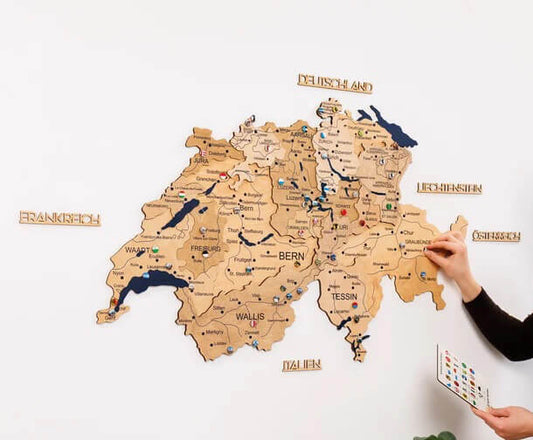 3D Wooden Map - Switzerland- Gold