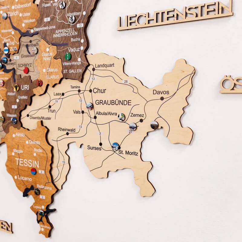 3D Wooden Map - Switzerland- Multicolor