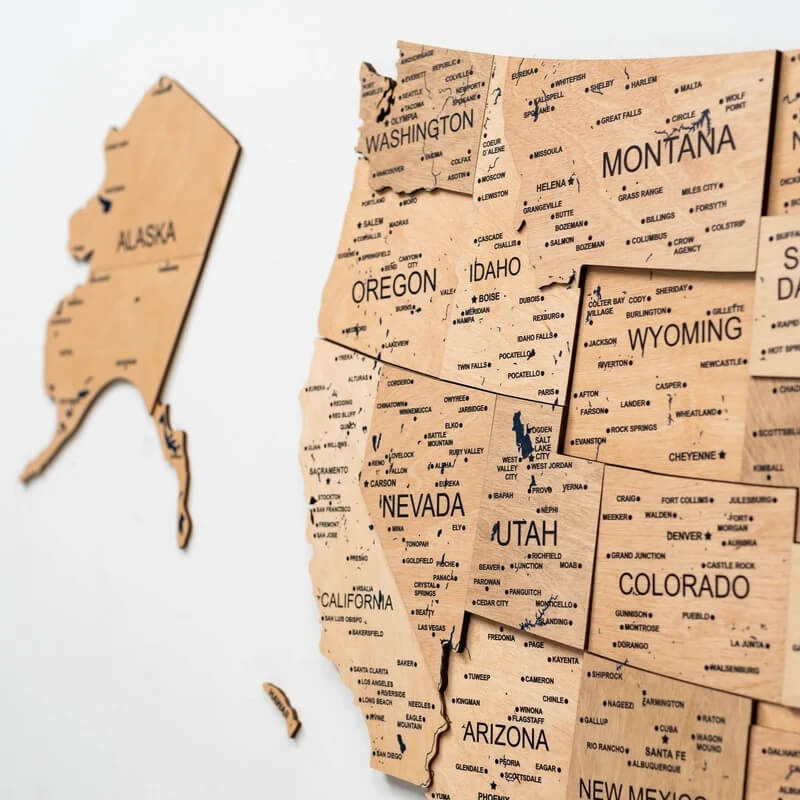 3D Wooden Map - US - Gold