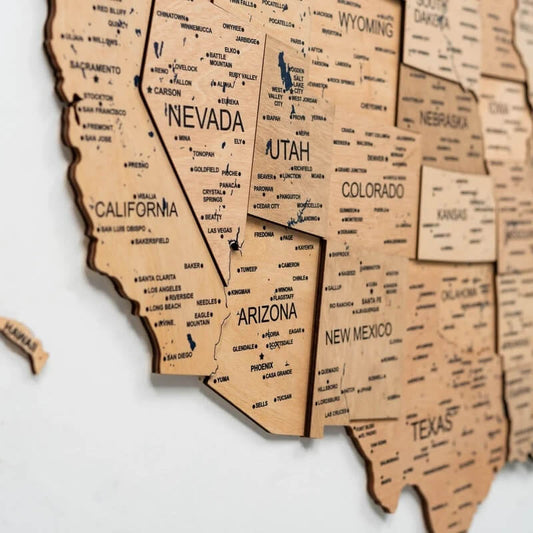 3D Wooden Map - US - Gold