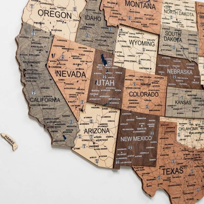 3D Wooden Map - US - Smokey