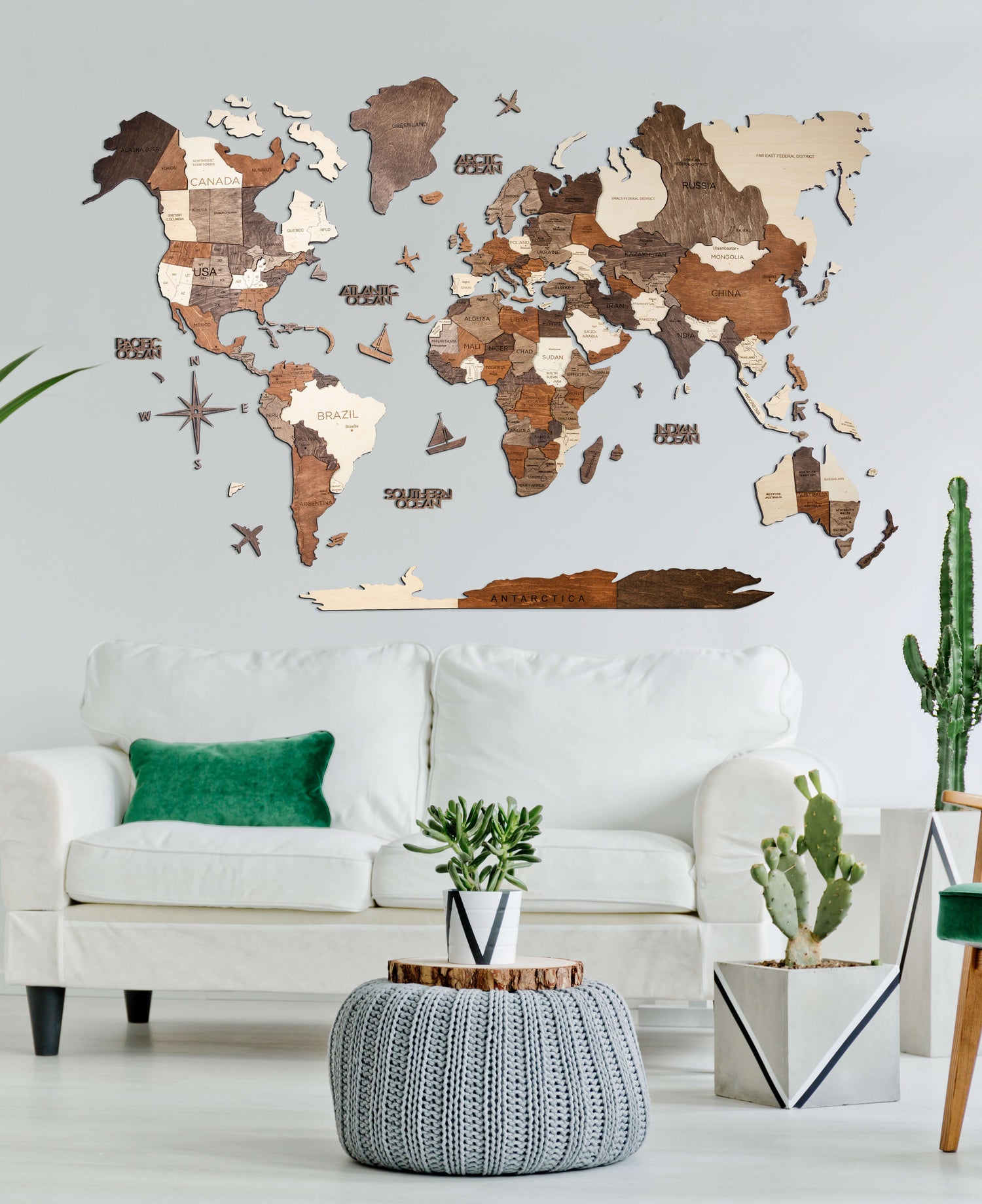 A 3D Wooden Map in Multicolor in a Living Room