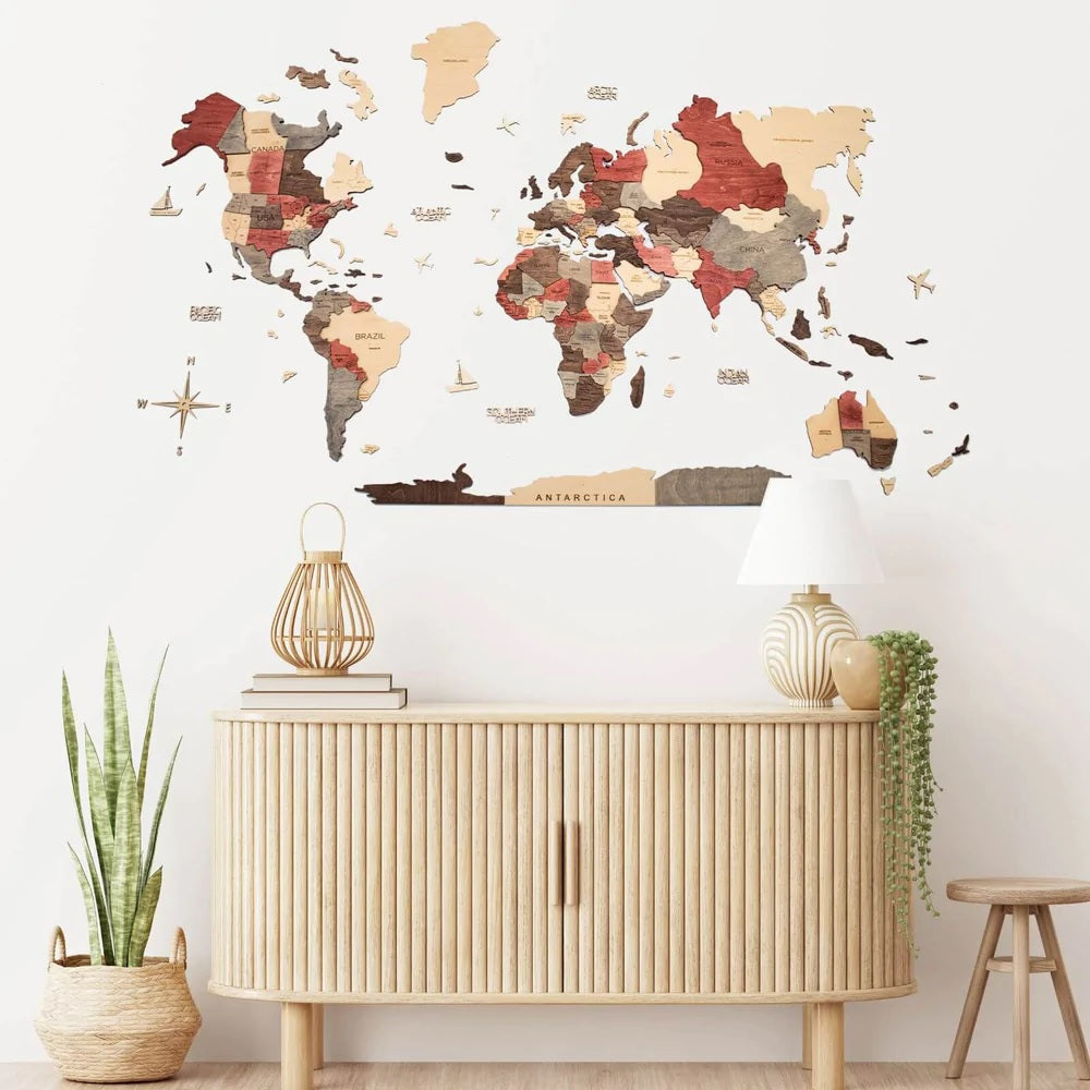 3D Wooden World Map Colorful