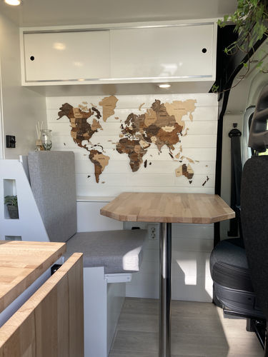 3D Wooden World Map in Multicolor in an RV