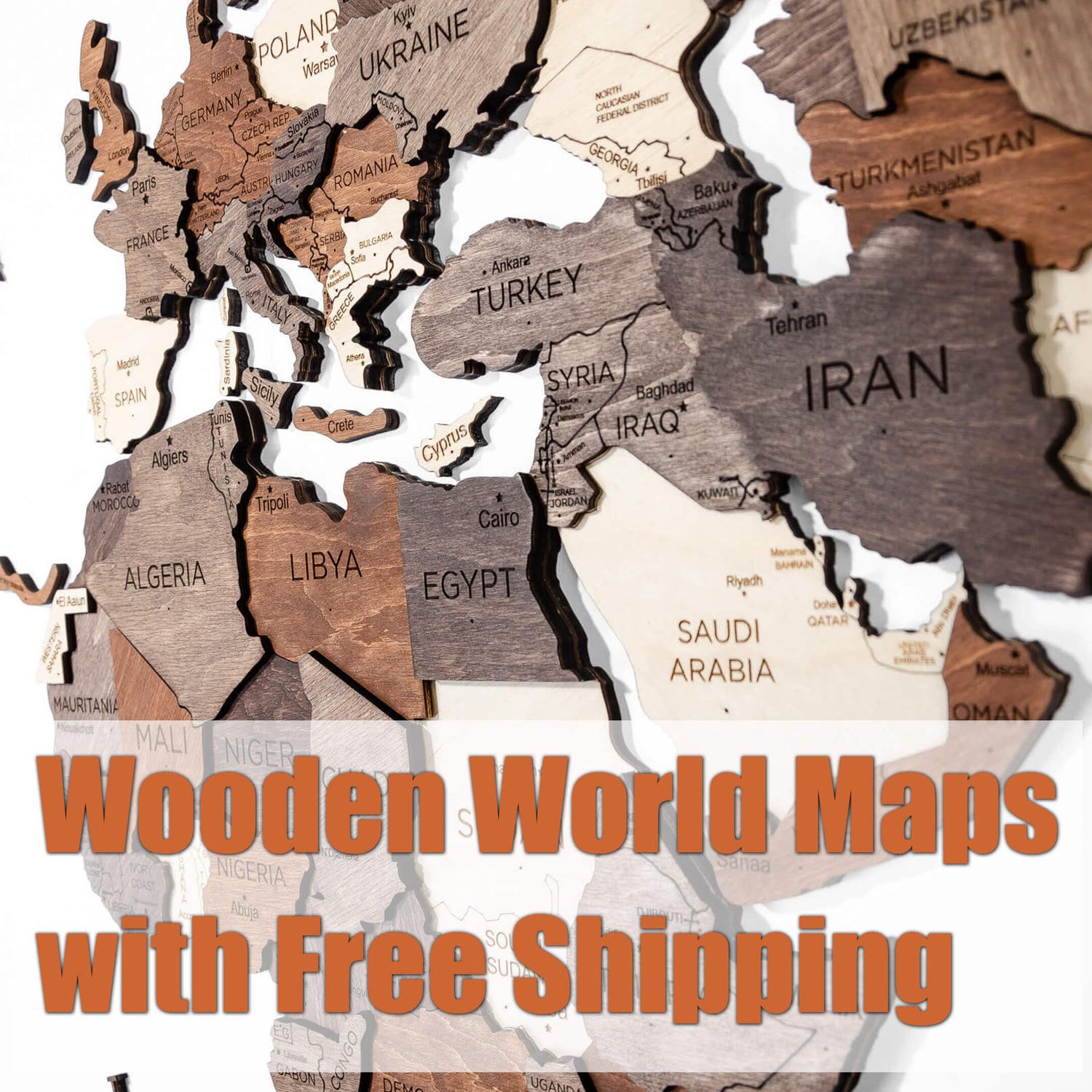 Wooden World Map with FREE Shipping