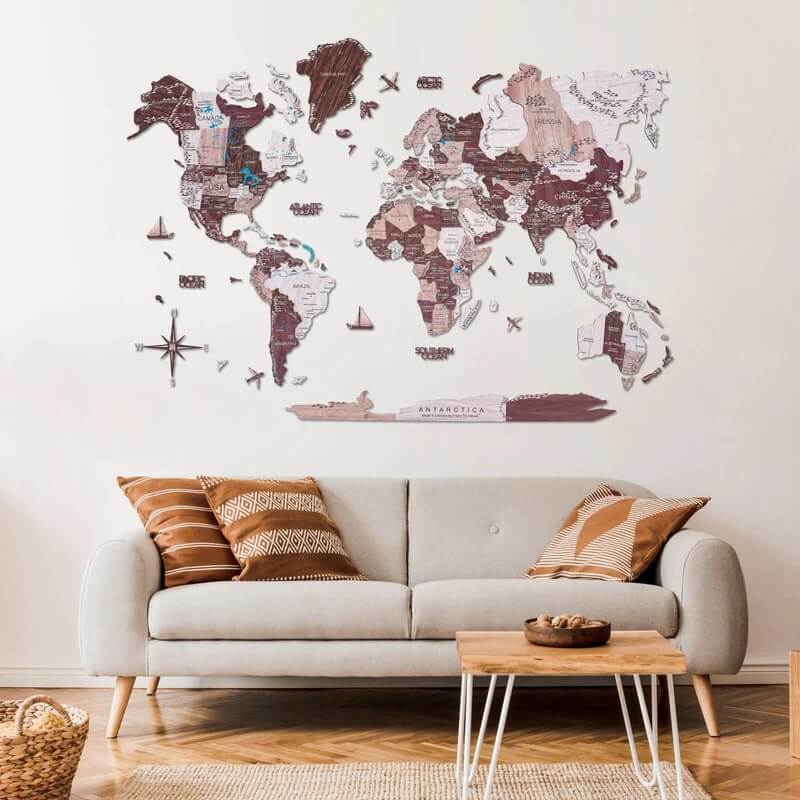 2D Wooden World Map Cappuccino