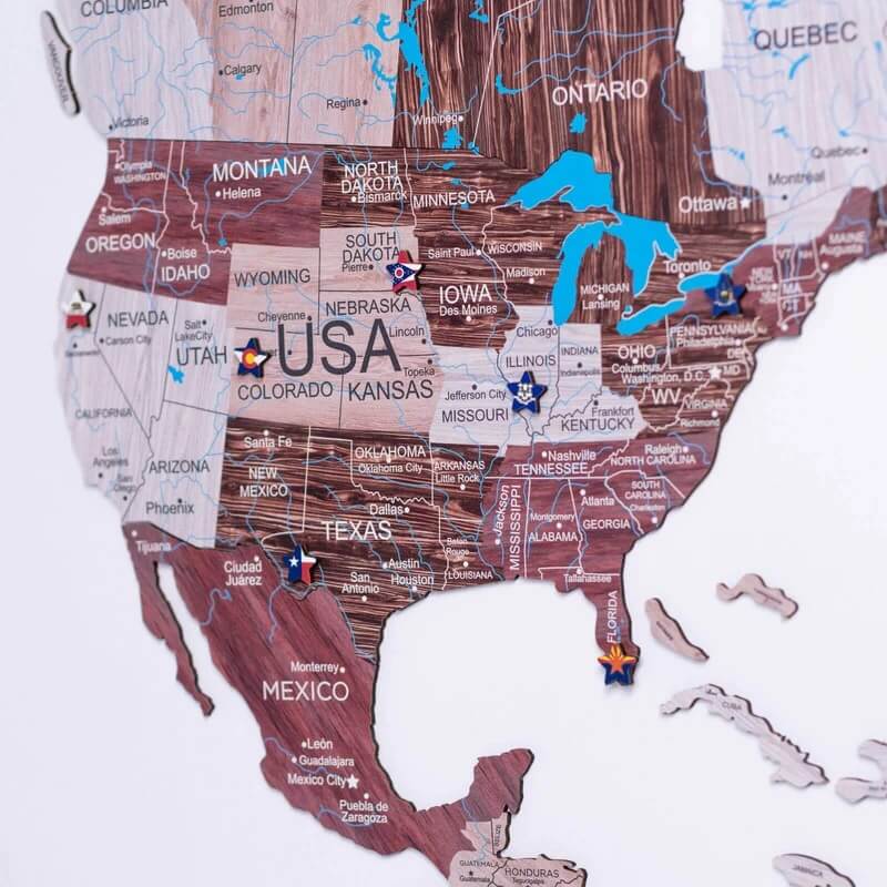 2D Wooden World Map Cappuccino | Wood Map for Your Home