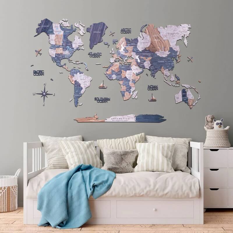 2D Wooden World Map Mystery | Wood Map for Your Home