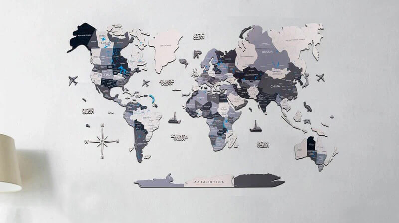 2D Wooden World Map Nordik | Wood Map for Your Home