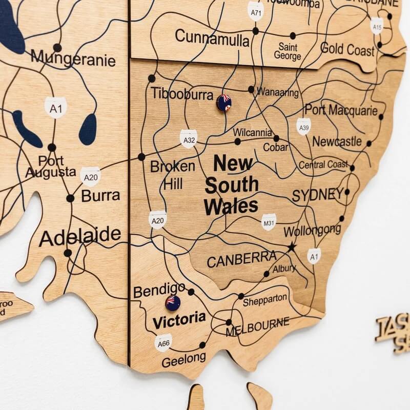 3D Wooden Map - Australia - Gold