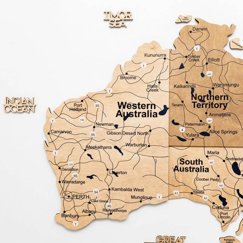 3D Wooden Map - Australia - Gold