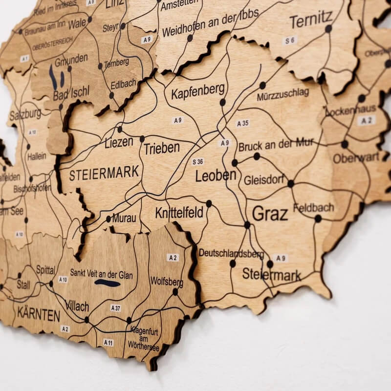 3D Wooden Map - Austria - Gold