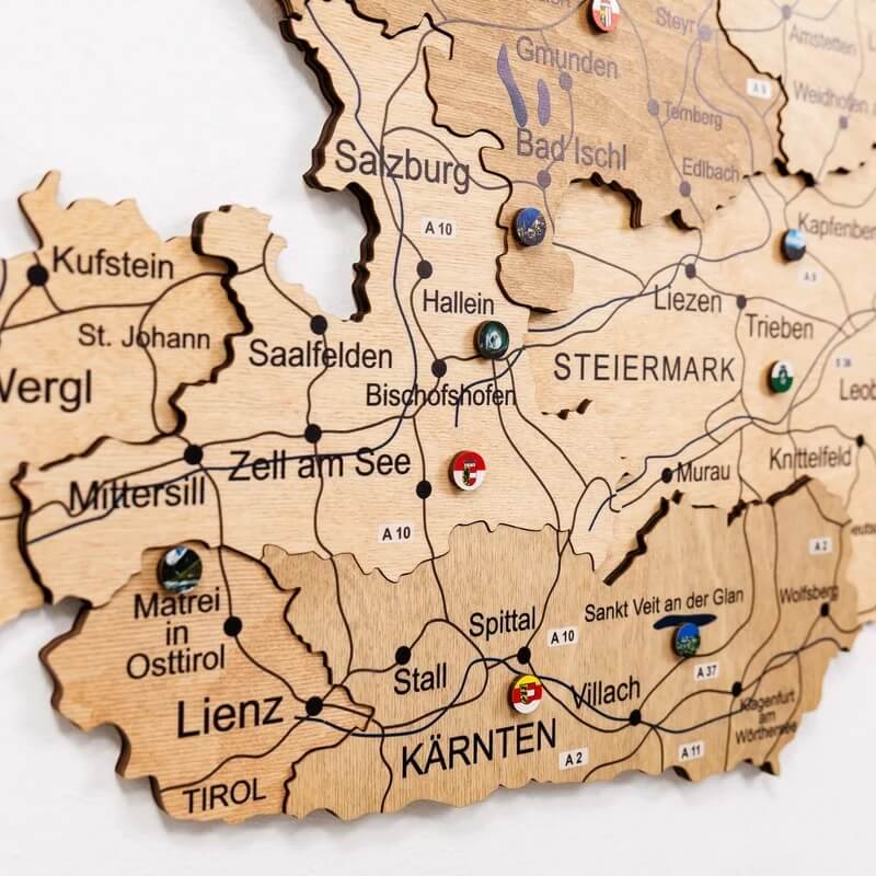 3D Wooden Map - Austria - Gold
