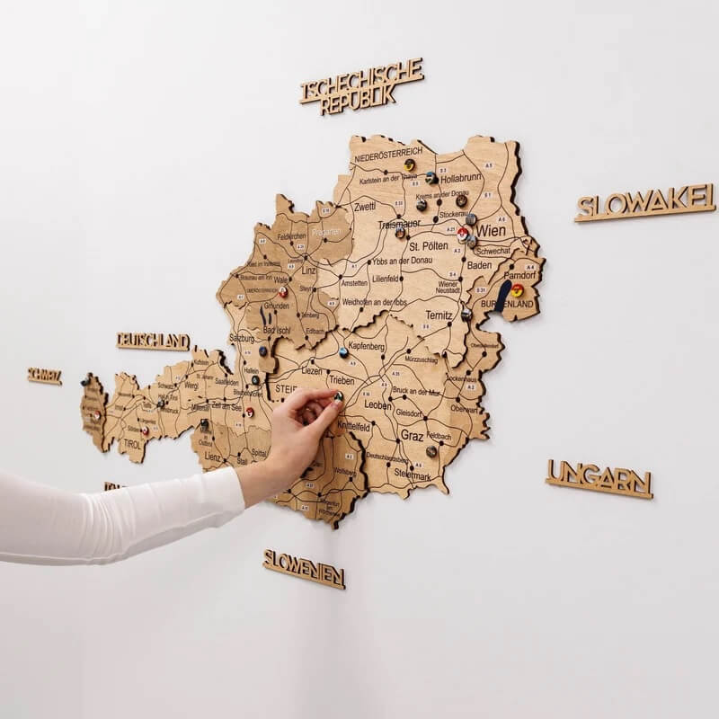 3D Wooden Map - Austria - Gold