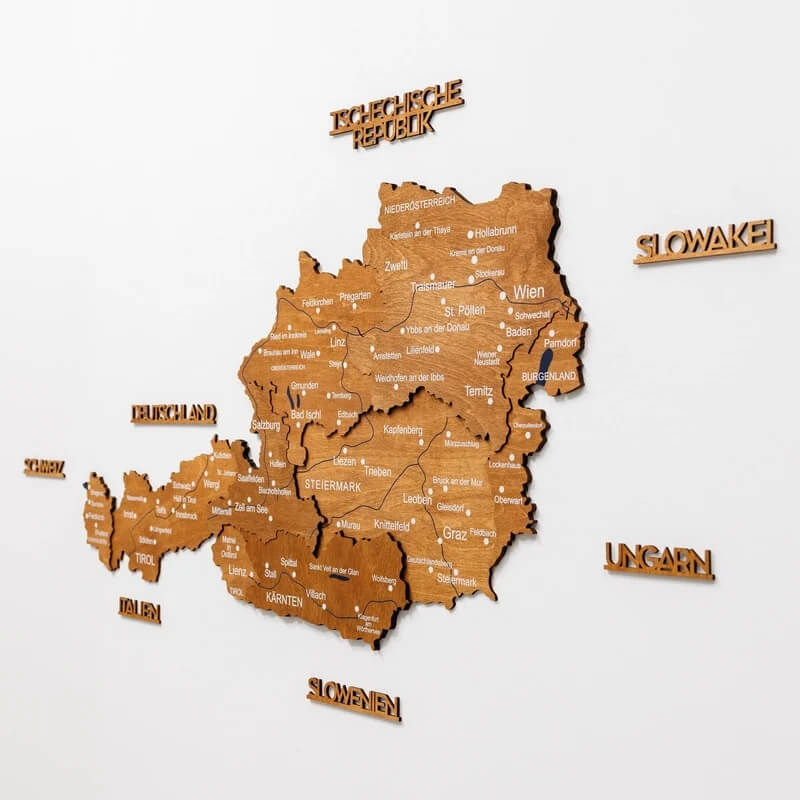 3D Wooden Map - Austria - Oak