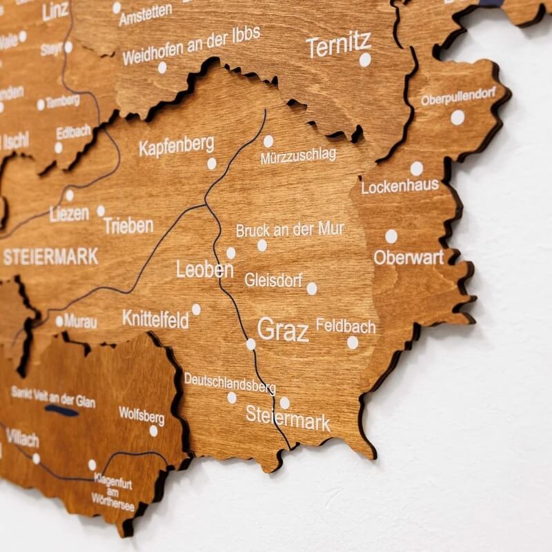 3D Wooden Map - Austria - Oak