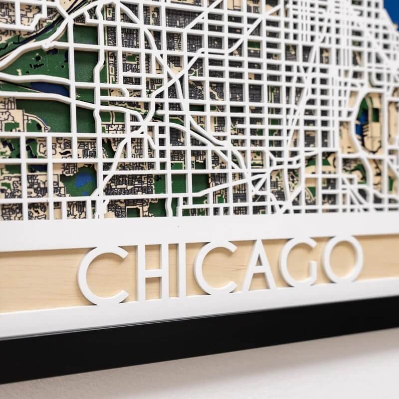 3D Wooden City Map - Chicago