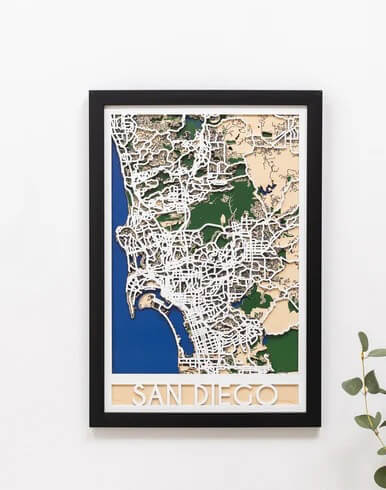 3D Wooden City Map - San Diego