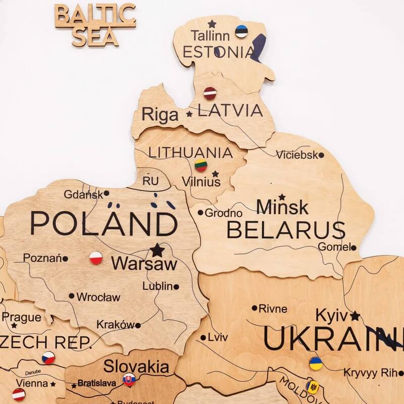 3D Wooden Map - Europe - Gold