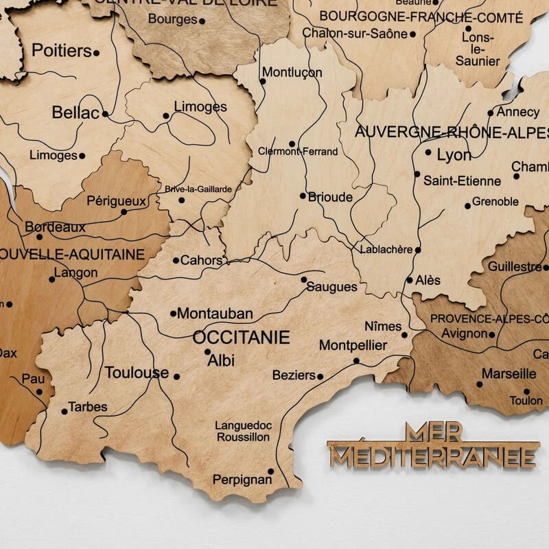 3D Wooden Map - France - Gold