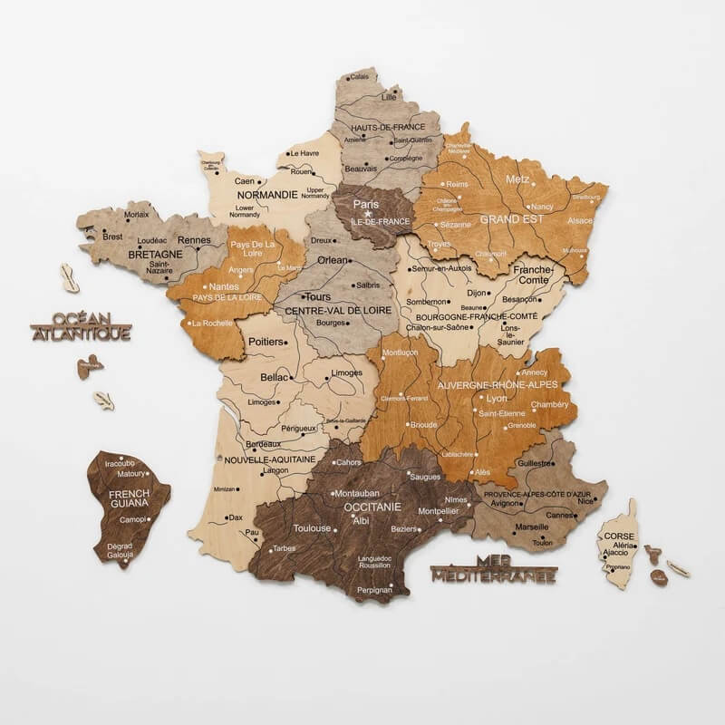 3D Wooden Map - France - Multicolor