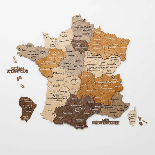 3D Wooden Map - France - Multicolor