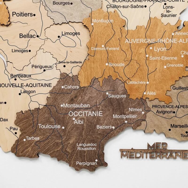 3D Wooden Map - France - Multicolor