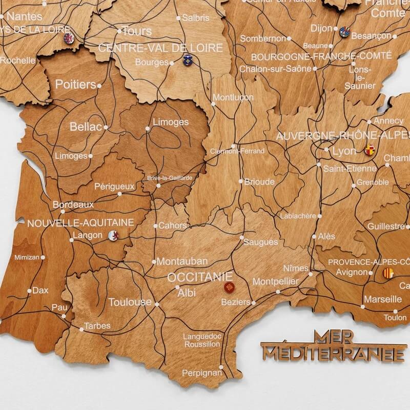 3D Wooden Map - France - Oak
