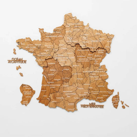 3D Wooden Map - France - Oak