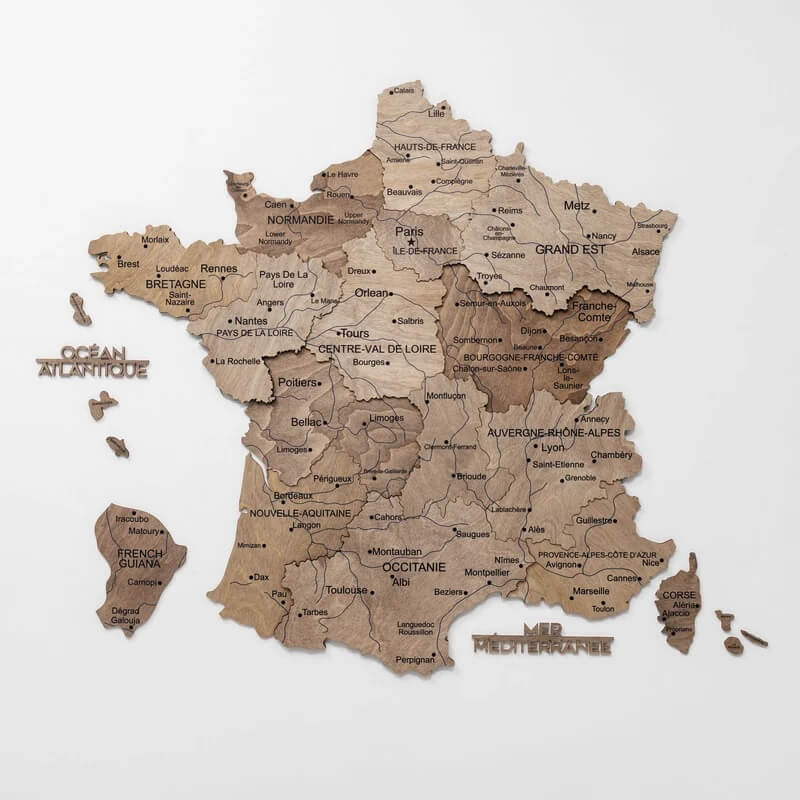 3D Wooden Map - France - Terra