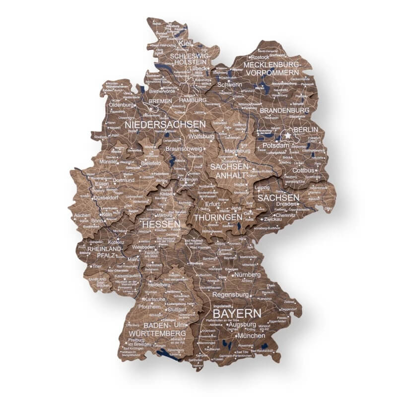 3D Wooden Map - Germany - Dark Walnut