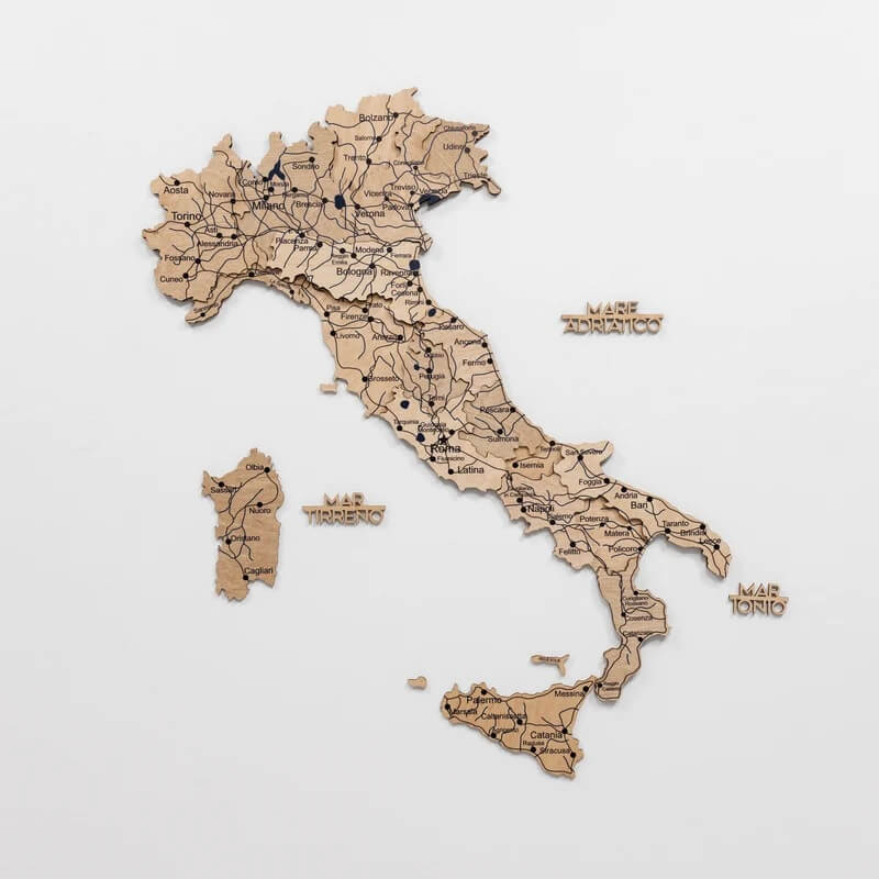 3D Wooden Map - Italy- Gold