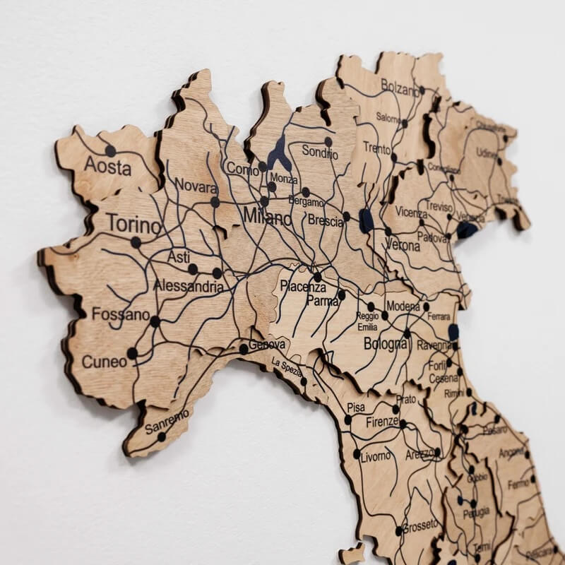 3D Wooden Map - Italy- Gold