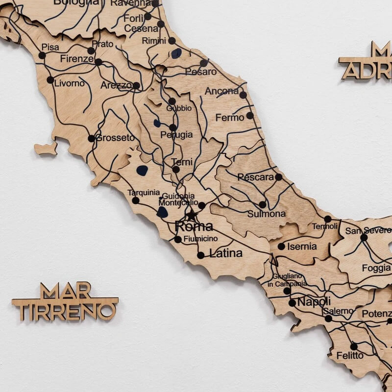 3D Wooden Map - Italy- Gold