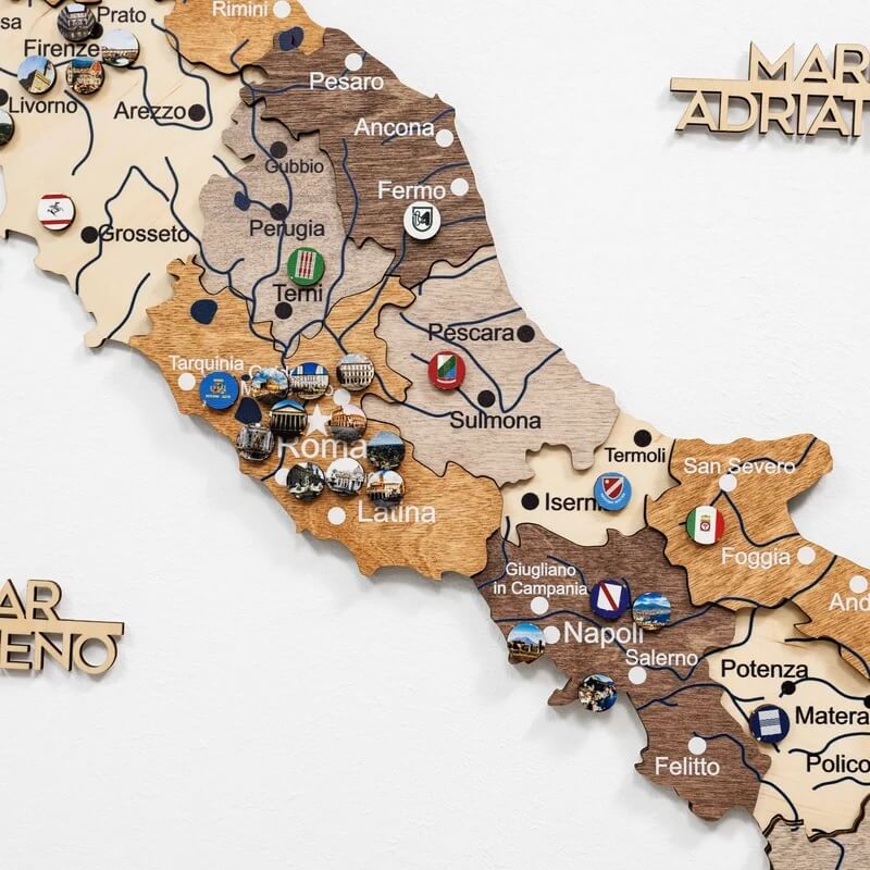 3D Wooden Map - Italy- Multicolor