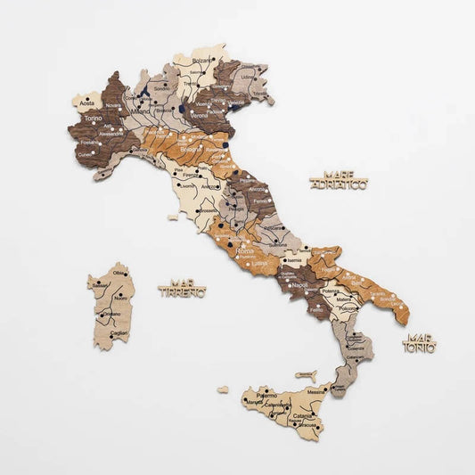 3D Wooden Map - Italy- Multicolor