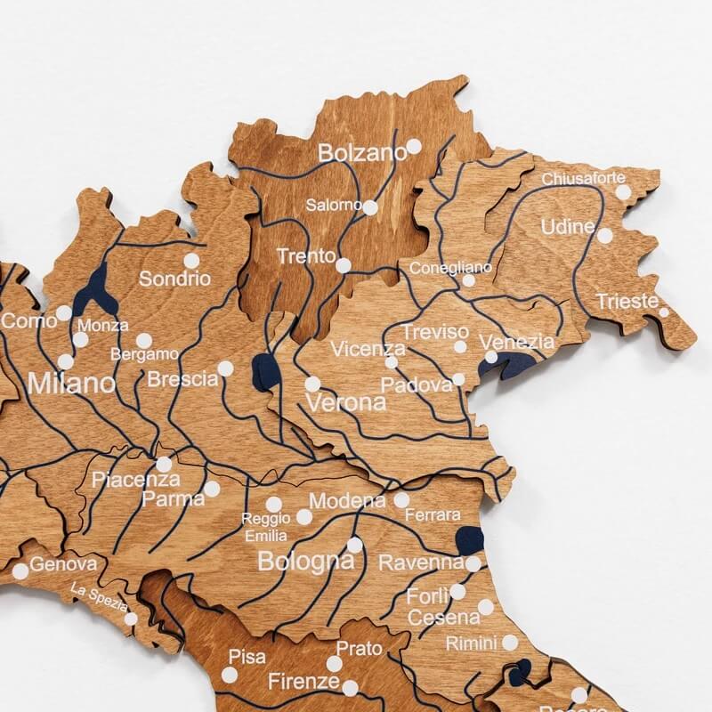3D Wooden Map - Italy- Oak