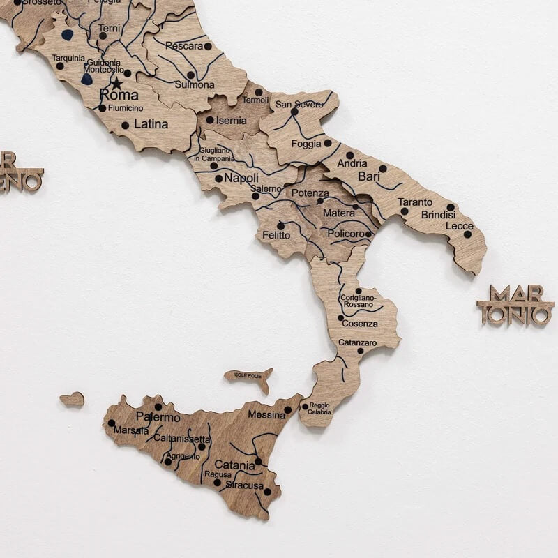 3D Wooden Map - Italy- Terra